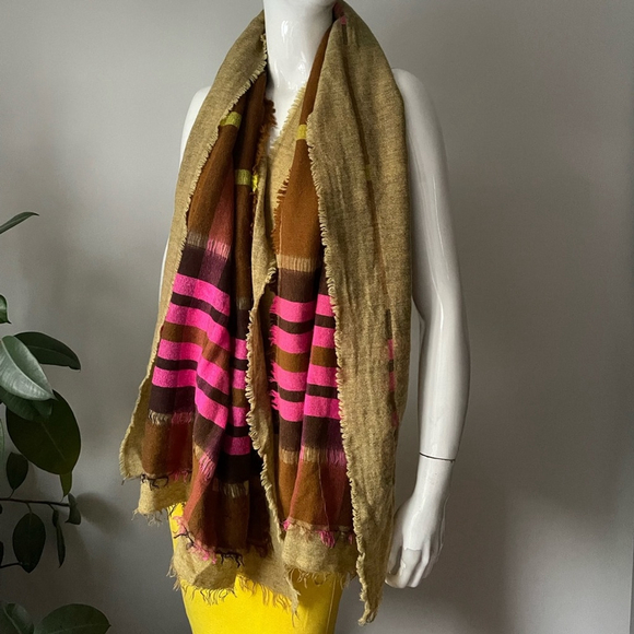 Pink and Brown Striped Scarf - Picture 2 of 6
